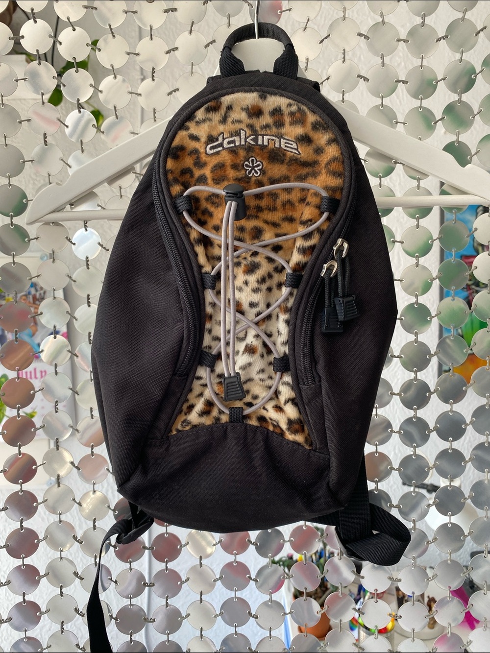 Y2K Dakine Black Mini Backpack with Leopard Accent